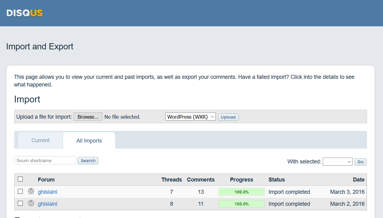 Disqus – Importer les commentaires